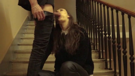 Fucked a Cute Student in Leather Pants on the Stairs in Entrance.mp4